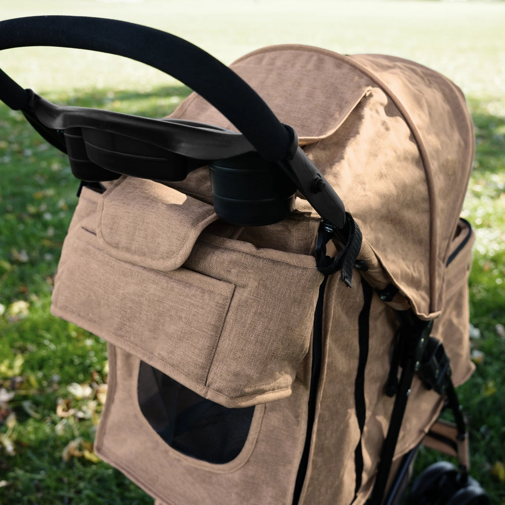 Organizer per Passeggino per Animali Beige con Cinghie a Strappo e Tasche