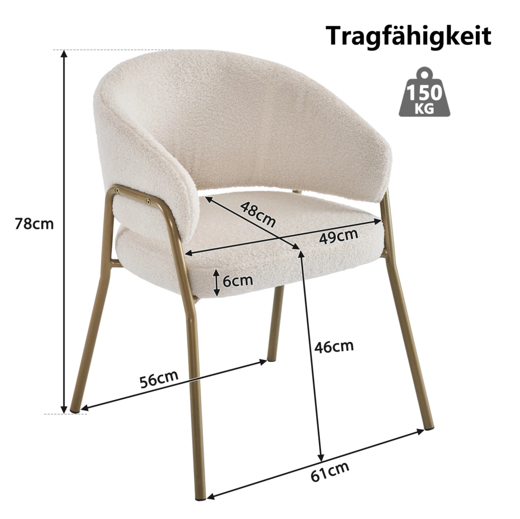 Sedia da Pranzo Moderna in Velluto Bianco con Gambe Dorate