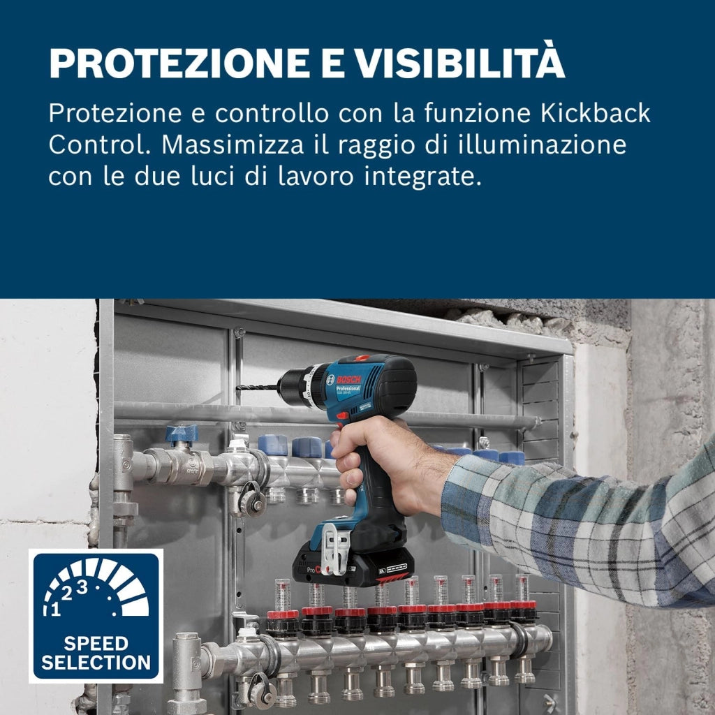 Bosch Professional 18V System Trapano-avvitatore a batteria GSB 18V-65 (motore brushless, lunghezza della testa 175, incl. 2 batterie ProCORE18V 4.0Ah, L-BOXX)