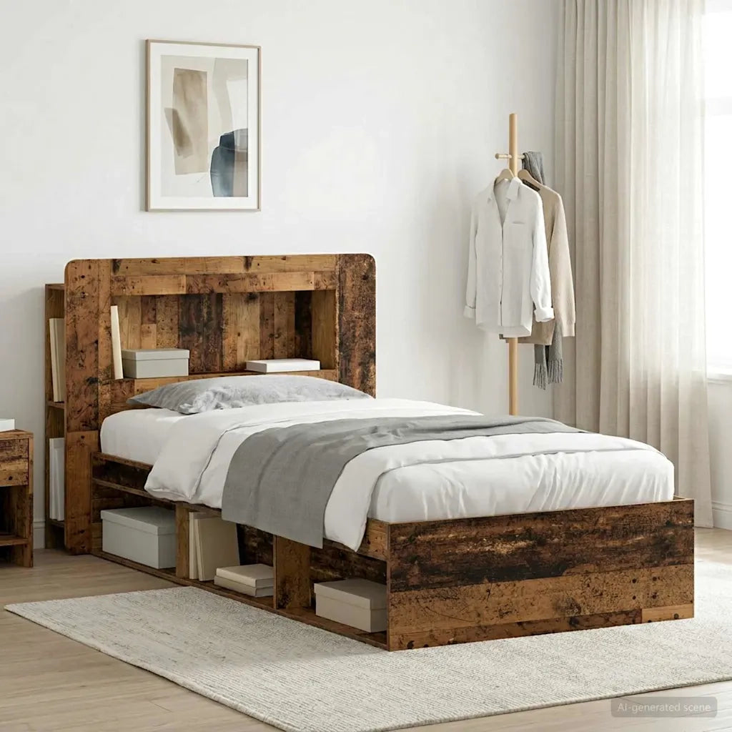 Telaio del letto con storage Legno antico 90 x 190 cm