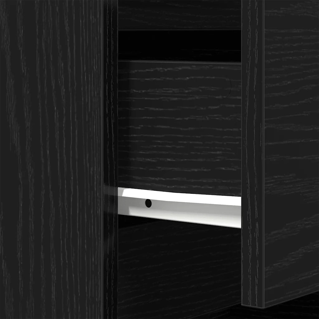 Comodino con 3 Cassetti Nero 39x35x65 cm