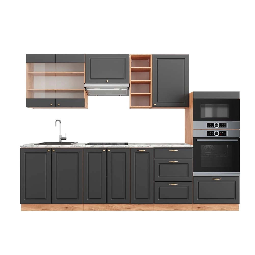 Cucina componibile Fame-Line Antracite rustico/Rovere dorato 280 cm, PL Marmo Vicco