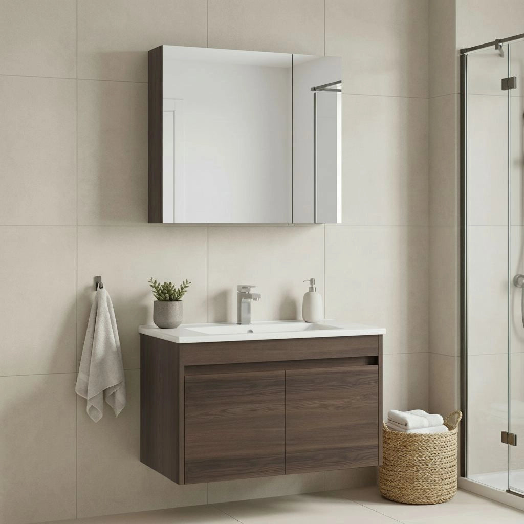 Set mobile lavabo con specchio (2 pezzi) "Side 100 v3" - 85 x 45 x 52 cm - Noce