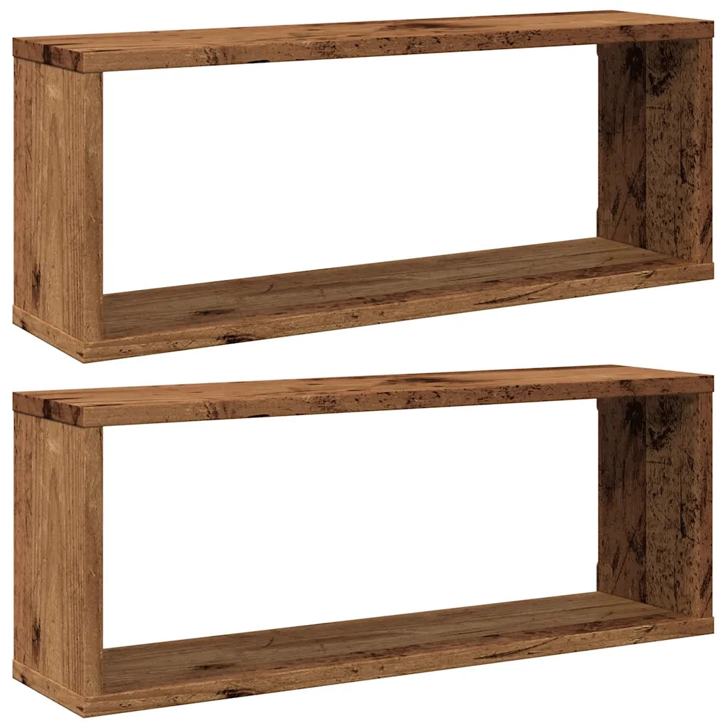 Mensole a Cubo Muro 2 pz Legno Antico 60x15x23 cm in Truciolato 856586