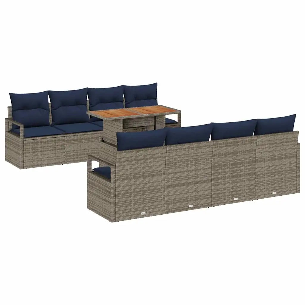 Set Divano da Giardino con cuscino 9 pcs Grigio e Blu Navy