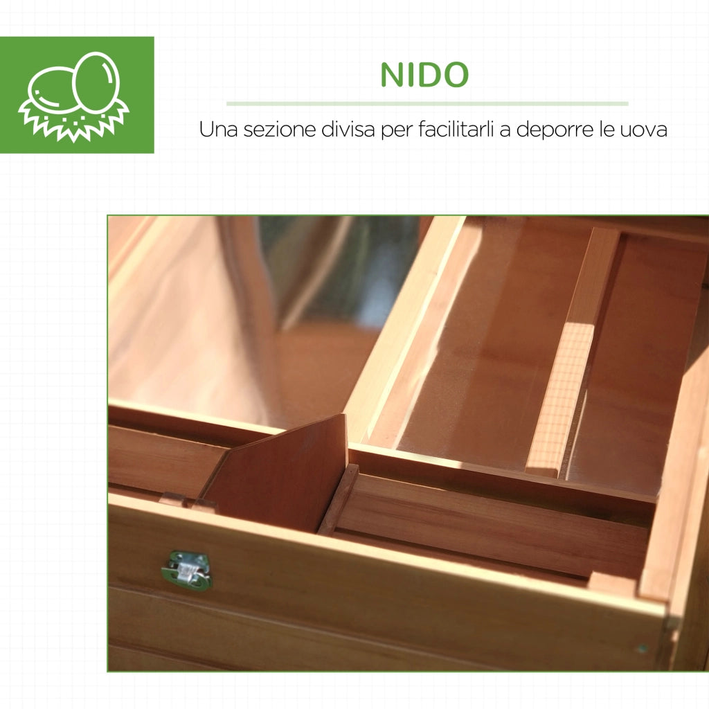 Easycomfort Pollaio da Giardino Gabbie per Galline da Esterno con Zona di Corsa e Nido in Legno 190×81×103cm