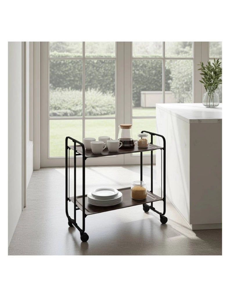 Carrello da cucina pieghevole nero con ruote BAUHAUS 2 ripiani