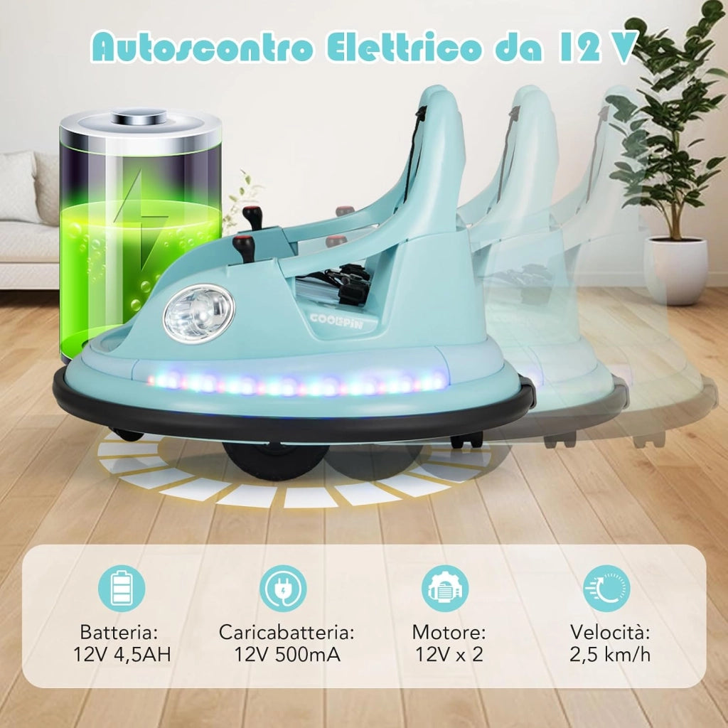 Autoscontro Elettrico per Bambini, 12V Macchina Cavalcabile Rotazione a 360° con Telecomando, 5 Effetti Luce, Musica e Cintura di Sicurezza, Macchina Cavalcabile per Bambini 3+ Anni (Blu)