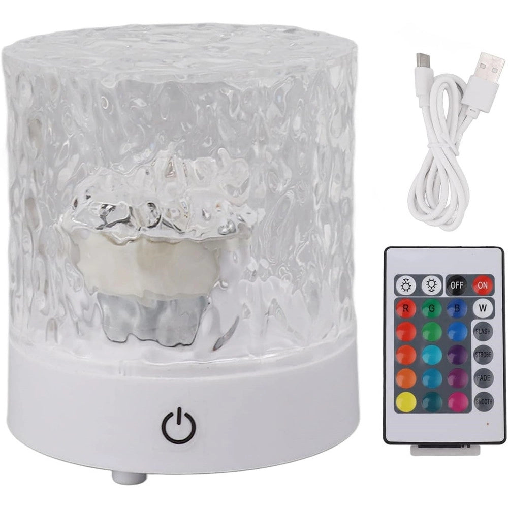 Trade Shop - Lampada Da Tavolo In Cristallo Oceanico Abs Ondulato Usb A 16 Colori Sala Giochi Pranzo -