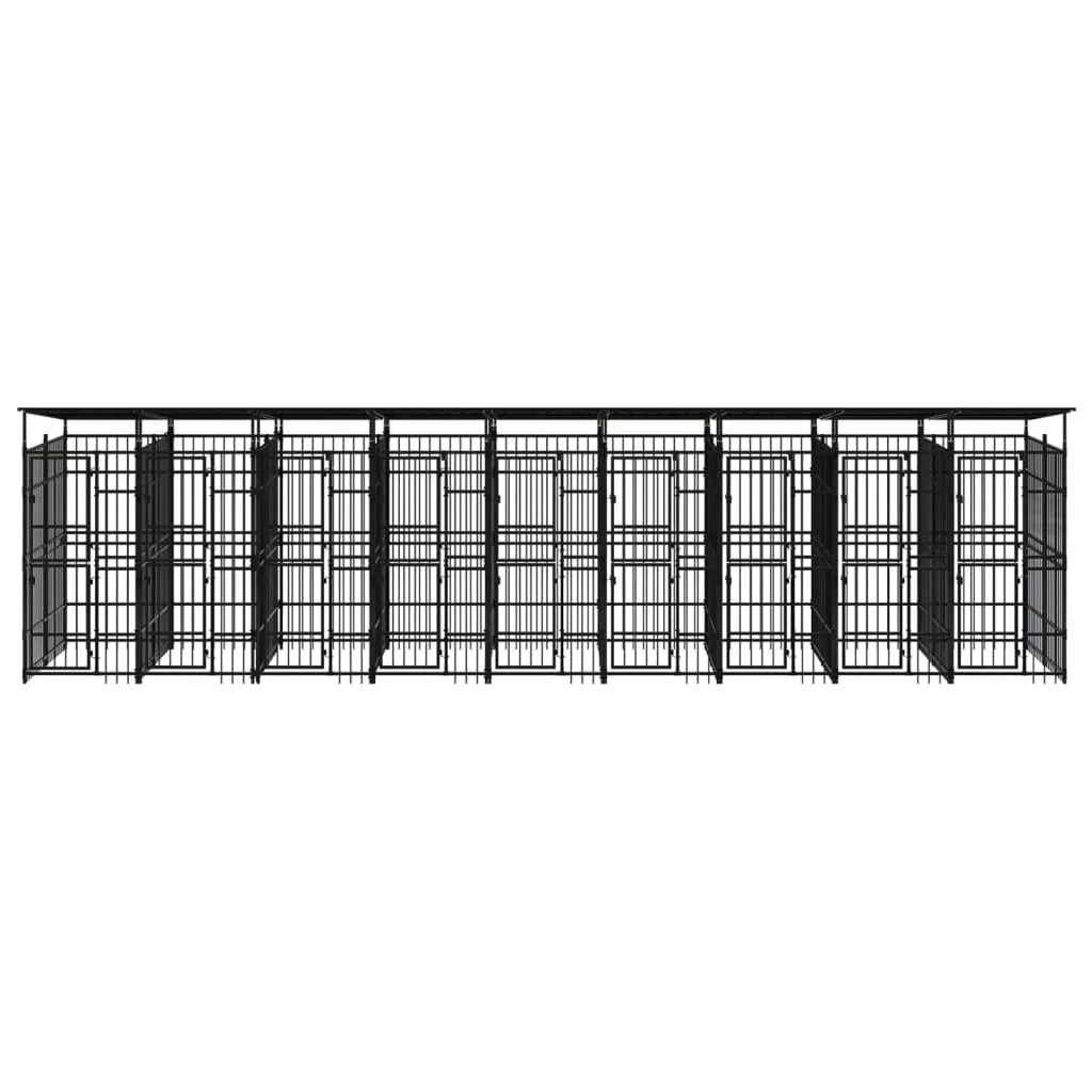 Cuccia/gabbia/recinto per animali domestici da esterno con tetto per cani acciaio 16,59 m² nero 02_0041747