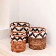 Cesto Medio a Rond per Piante o come Cesto di Deposito | Cesto Boho con Tessuto a Maglia SADARA con Disegno di Macramé