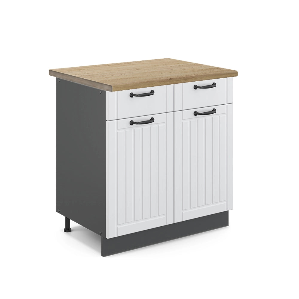 Mobiletto base per cucina Fame-Line Bianco rustico/Antracite 80 cm, PL Rovere Vicco