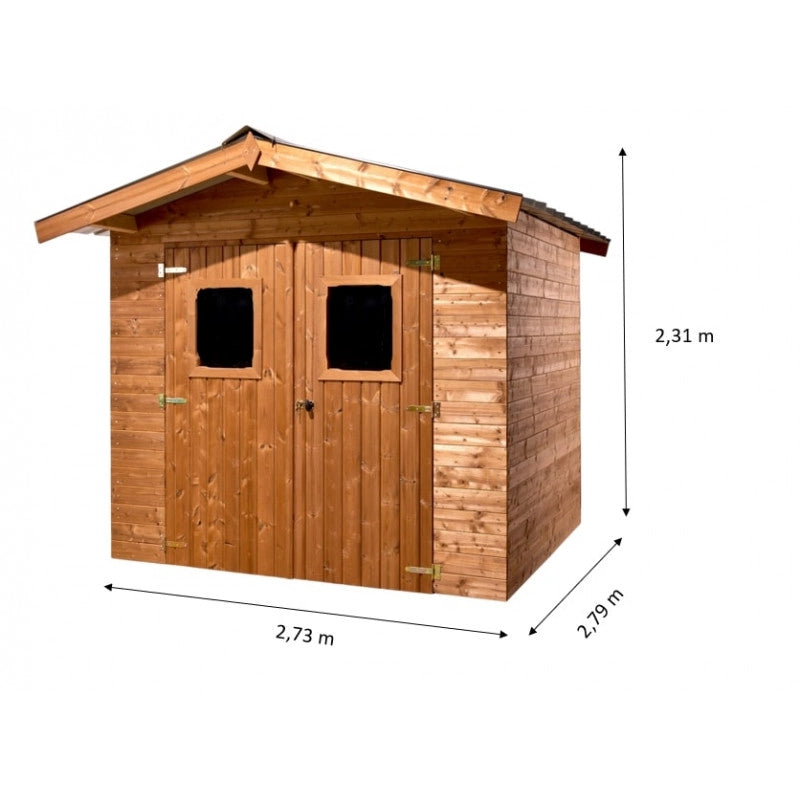 Casetta da giardino in legno termo-trattato – 235x215 cm – tavole 28 mm, tetto in acciaio zincato e struttura preassemblata – THA2421.02T Foresta