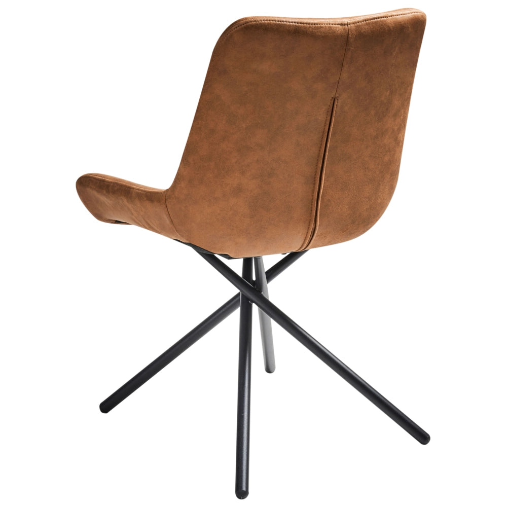Set di 2 sedie da pranzo in ecopelle scamosciata marrone stile retrò seduta rotonda