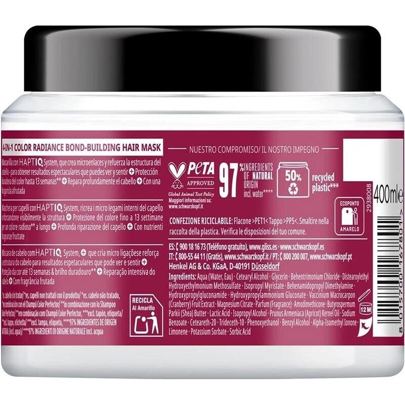 SCHWARZKOPF GLISS 4-IN-1 COLOR RADIANCE MASCHERA 400 ML ESTRATTO DI MIRTILLO ROSSO X CAPELLI COLORATI E SCHIARITI