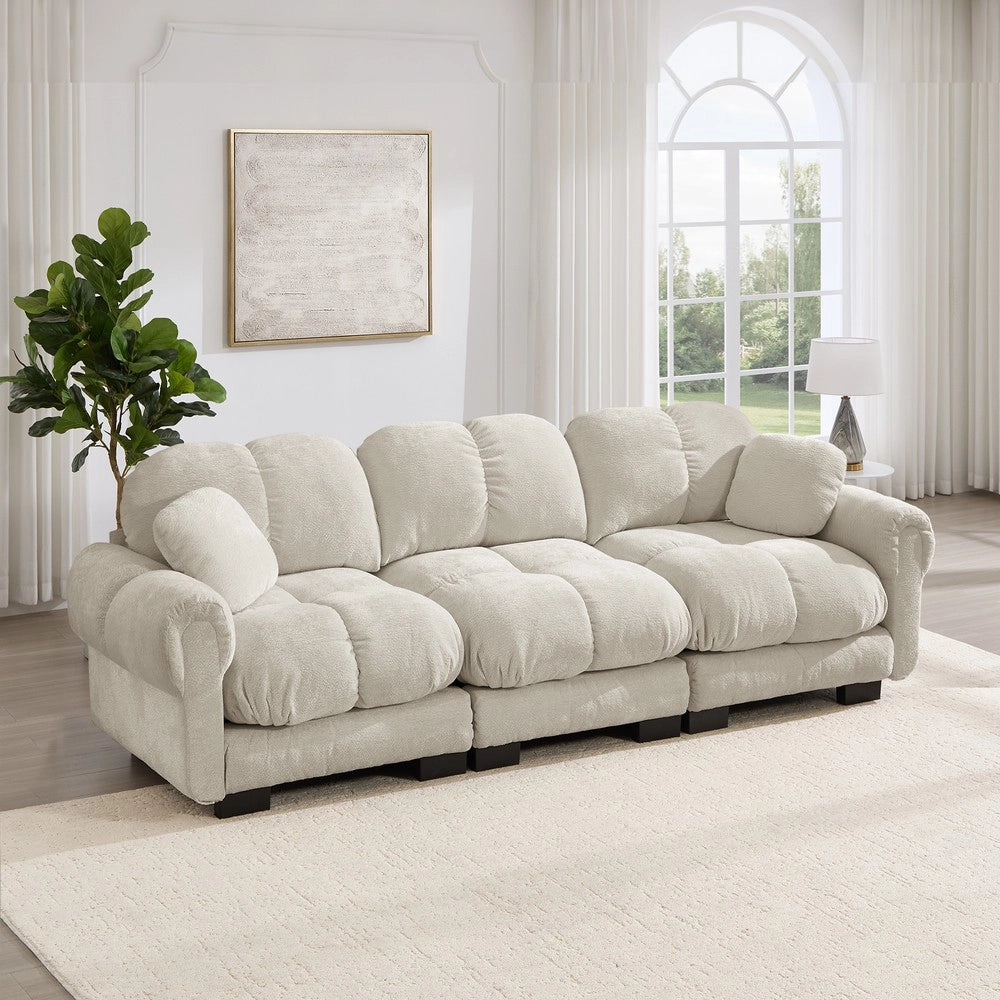 Divano 3 posti ¨C Minimal ¨C khaki chiaro, tessuto trapuntato, con cuscini