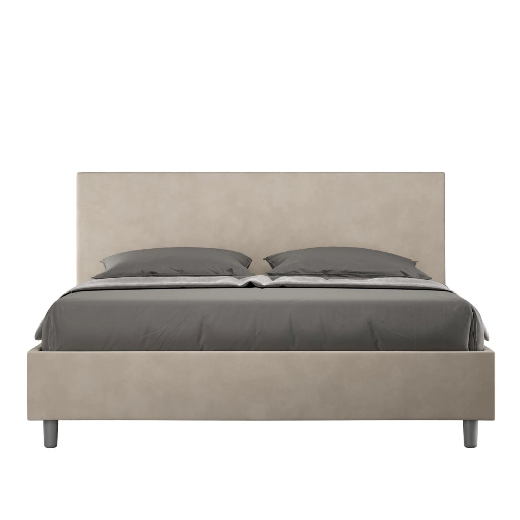 Letto matrimoniale senza rete imbottito 160x210 microfibra sabbia Adele