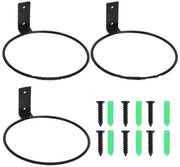 3 pezzi - Appoggio piante - 10 cm - Nero - Ferro - Con viti - Appoggio vaso curvo - Appoggio vaso a muro - Appoggio vaso a parete curvo - Anello di appoggio per piante - Appoggio piante a forma di anello - Per giardino, balcone, esterno