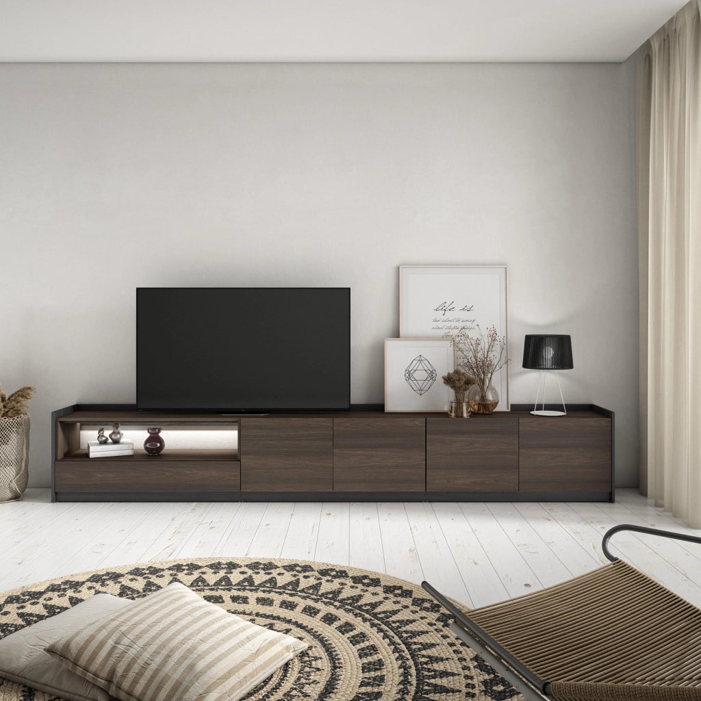 Mobile TV Soggiorno, 310x50x37 cm, Per TV fino a 80", LED, Rovere scuro e Nero