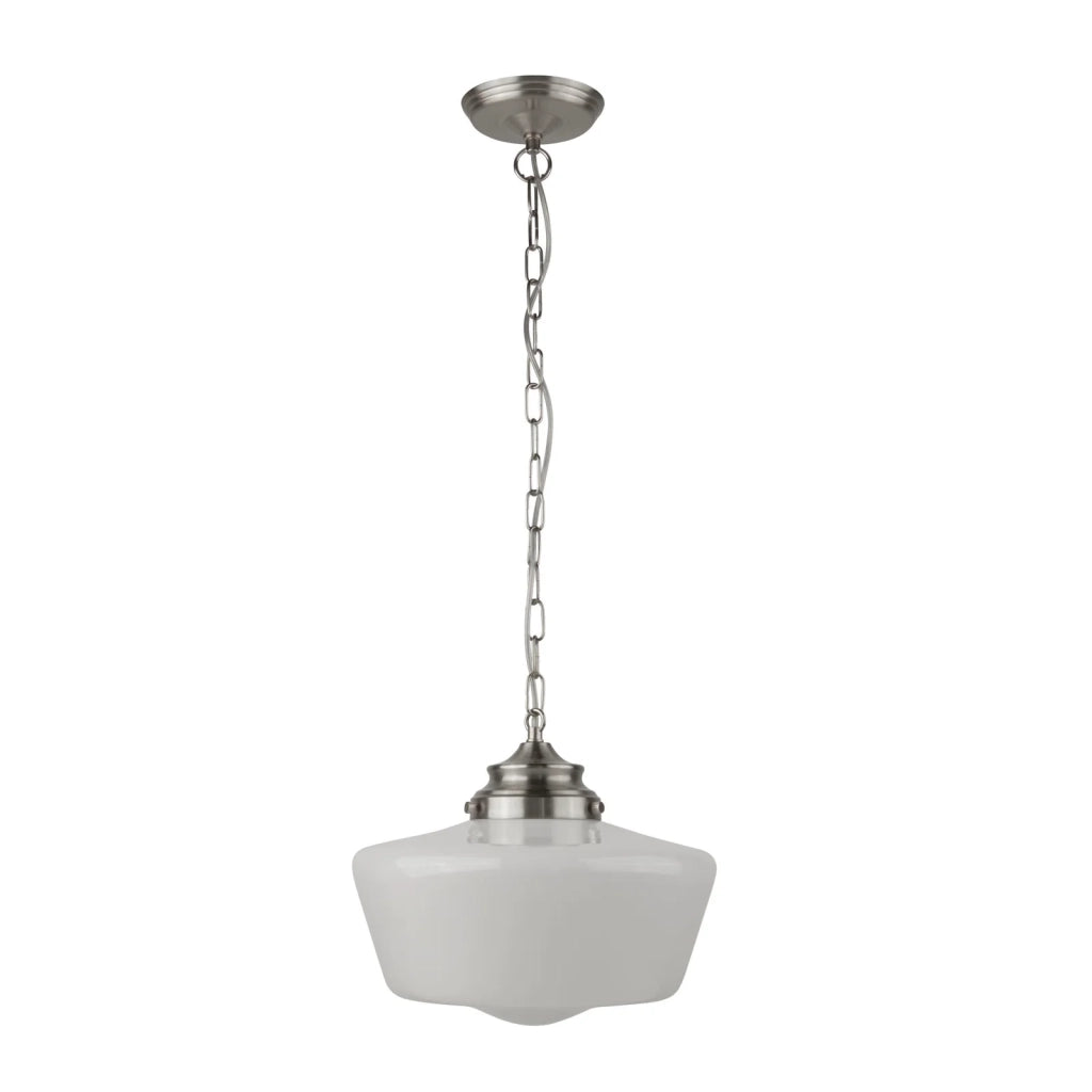 Sospensione Contemporanea School House Acciaio Argento Vetro Bianco 1 Luce E27