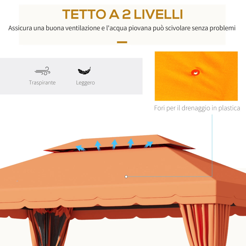 Gazebo da Giardino con Tende ¨C zephmum ¨C 4x3m Arancione