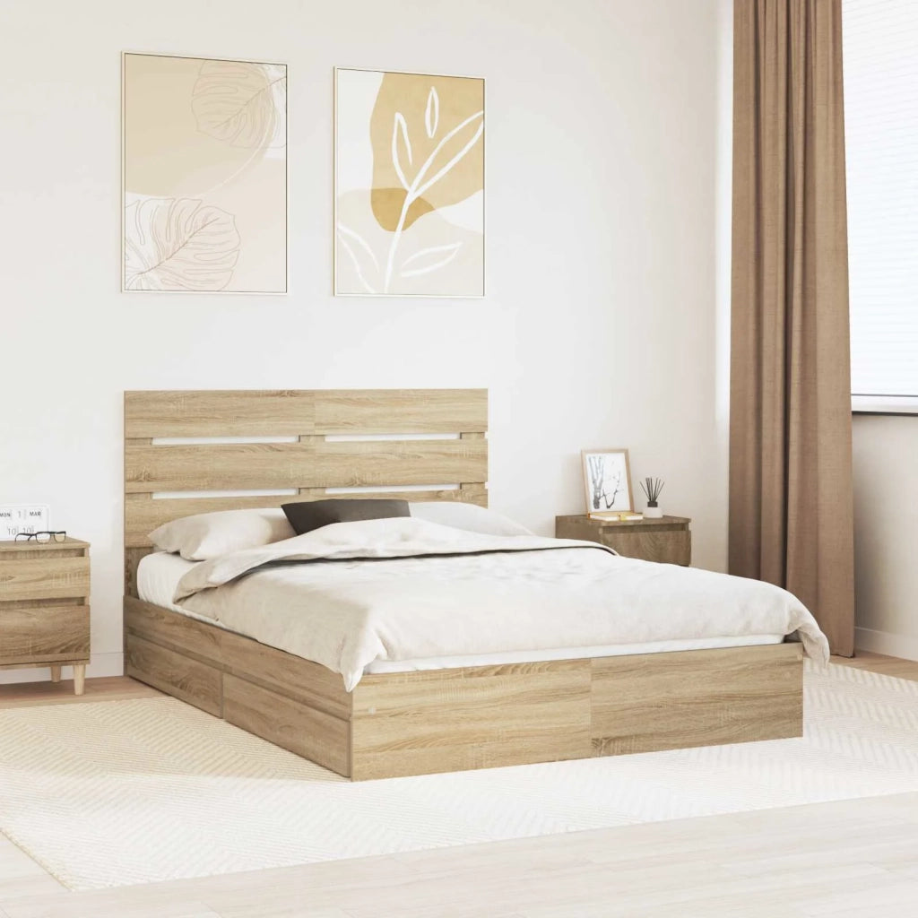 Letto con Contenitore con testiera Rovere Sonoma 160 x 200 cm