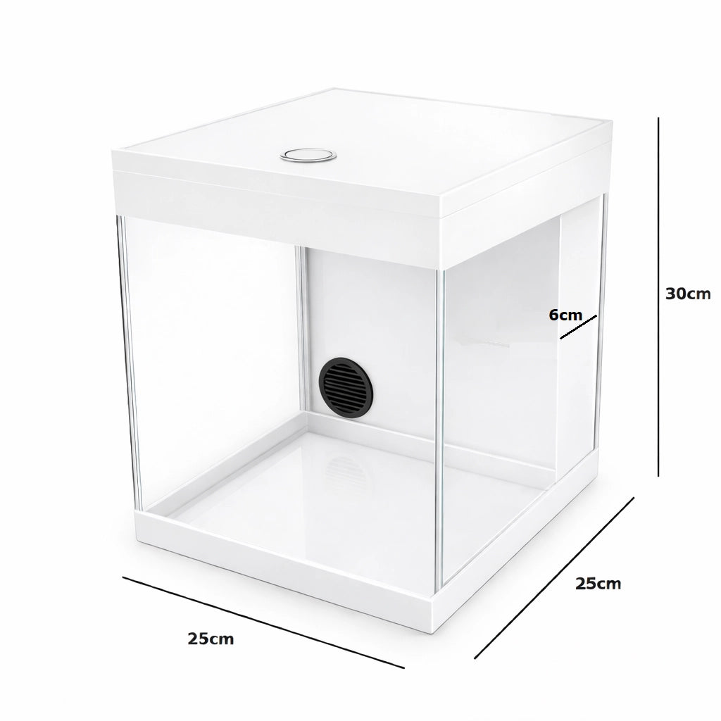 AquariumLine Cube Complete 25 Bianco - acquario cubico cm25x25x30h con filtro posteriore, pompa e illuminazione LED