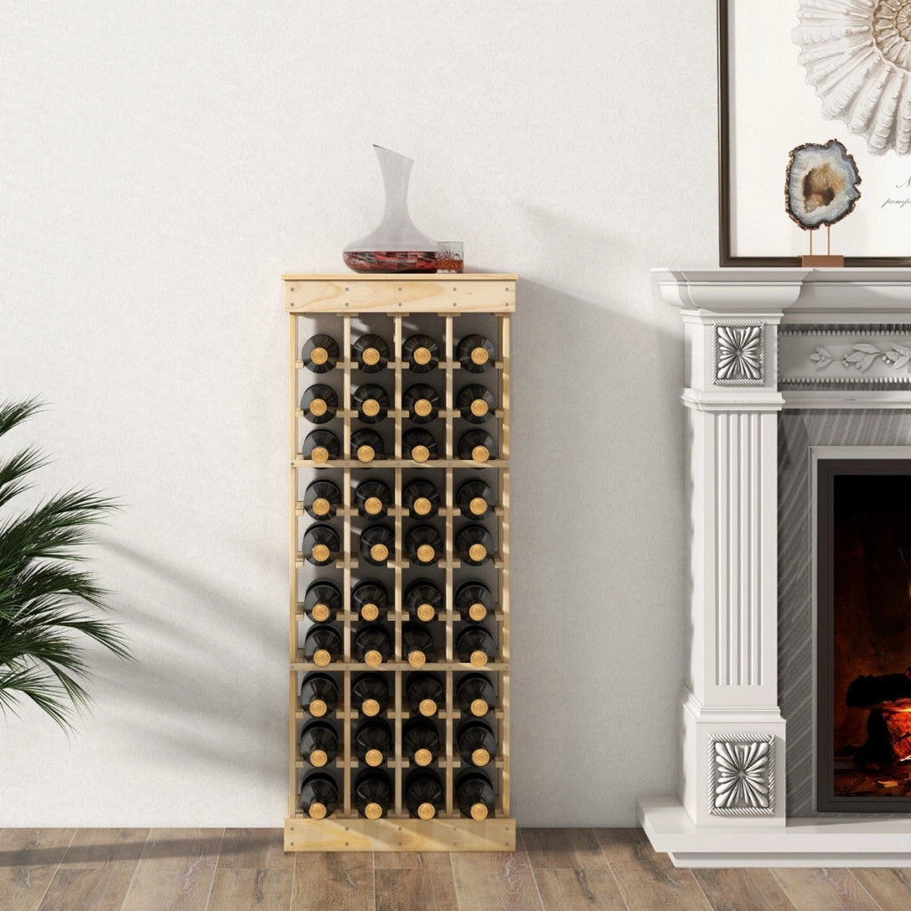Portabottiglie in legno da 40 bottiglie-Scaffale per bottiglie di vino con traverse per il rinforzo 47x28x113cm