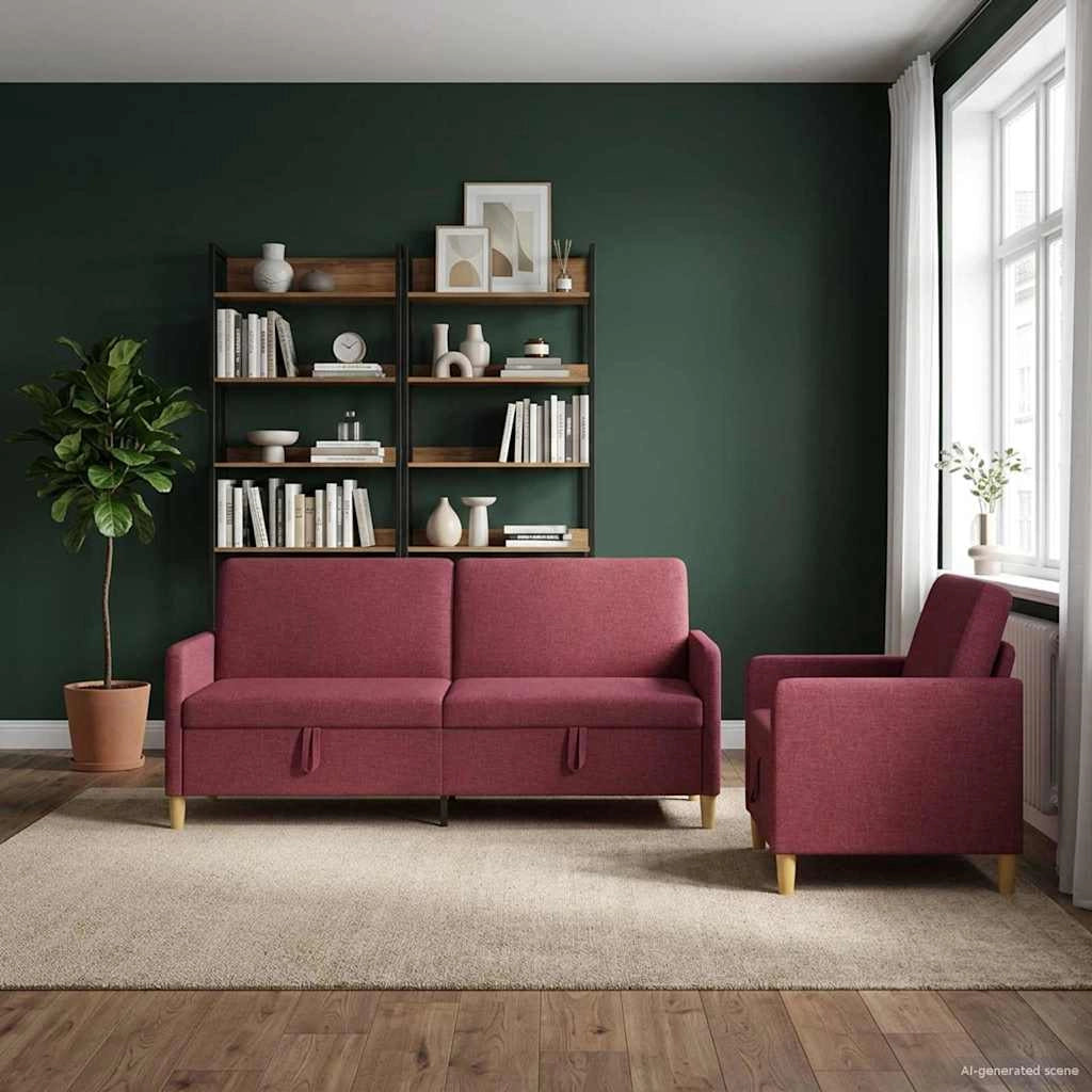 Set di Divani con Storage 2 pz Rosso Vino Poliestere 3429235