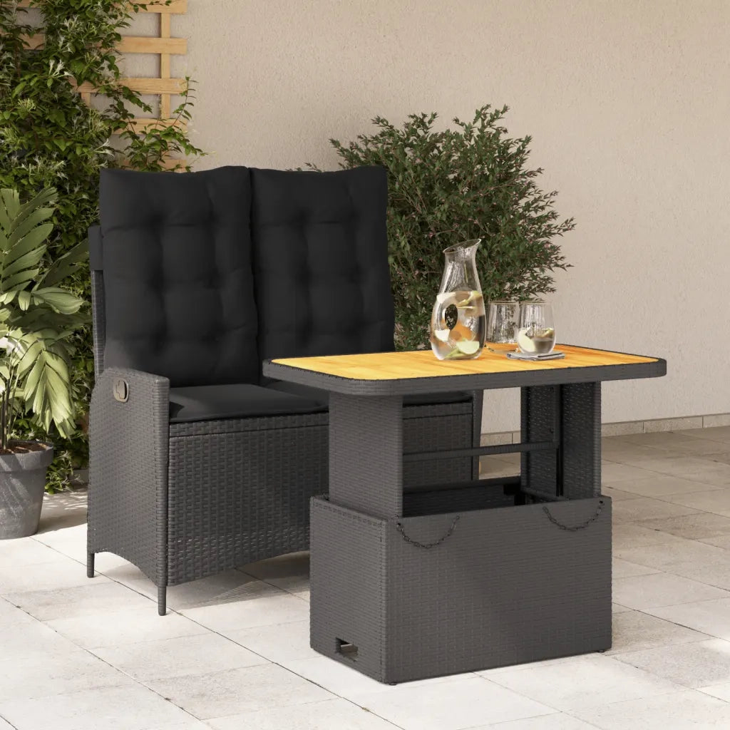 Set da Pranzo da Giardino 2 pz con Cuscini Nero in Polyrattan 3277454