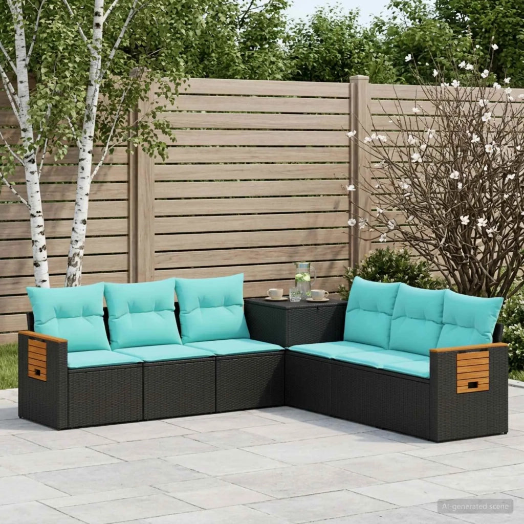 Set di divani 7 pz Nero e Blu Rattan sintetico e Acciaio 3448870