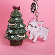 Manicotto per chiave con design French Bulldog, piccolo formato, metallo bianco.