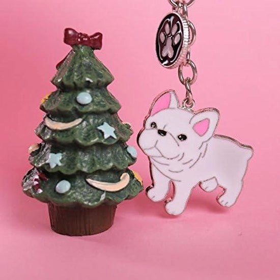 Manicotto per chiave con design French Bulldog, piccolo formato, metallo bianco.