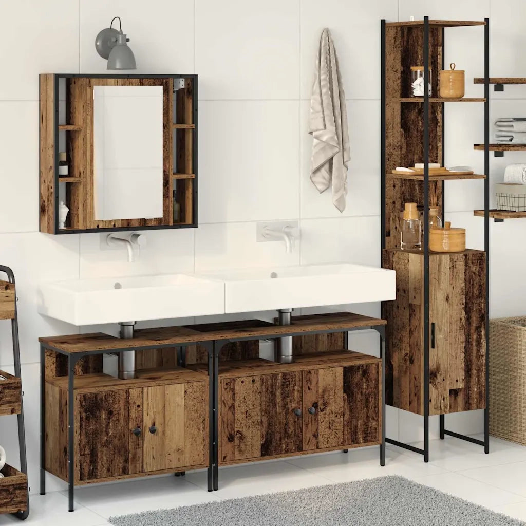 Set di mobili per il bagno con lo scaffale 4 pcs Legno vecchio 3332596