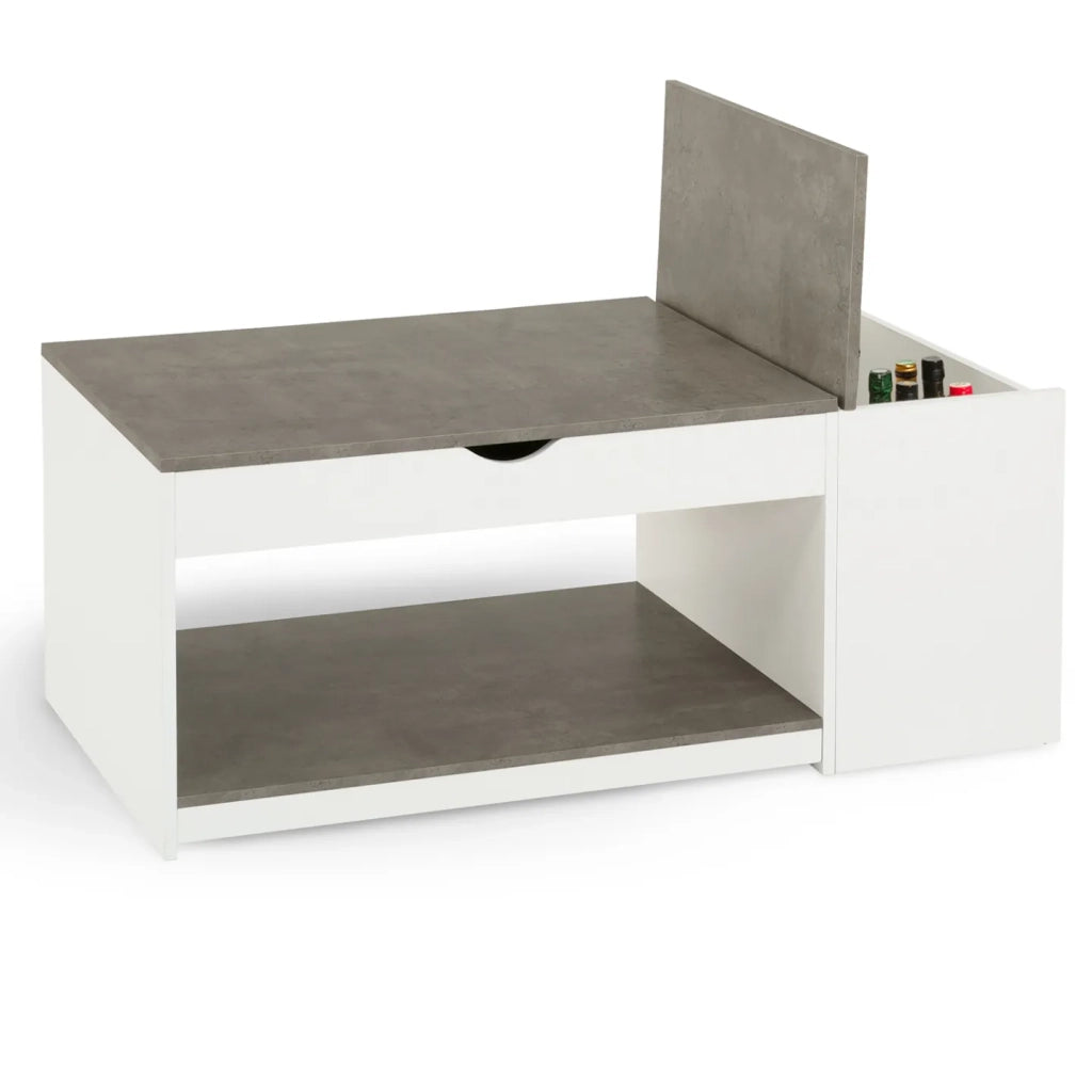 IDMarket - Tavolino ELEA rettangolare alzabile con cassa in legno bianco ed effetto cemento