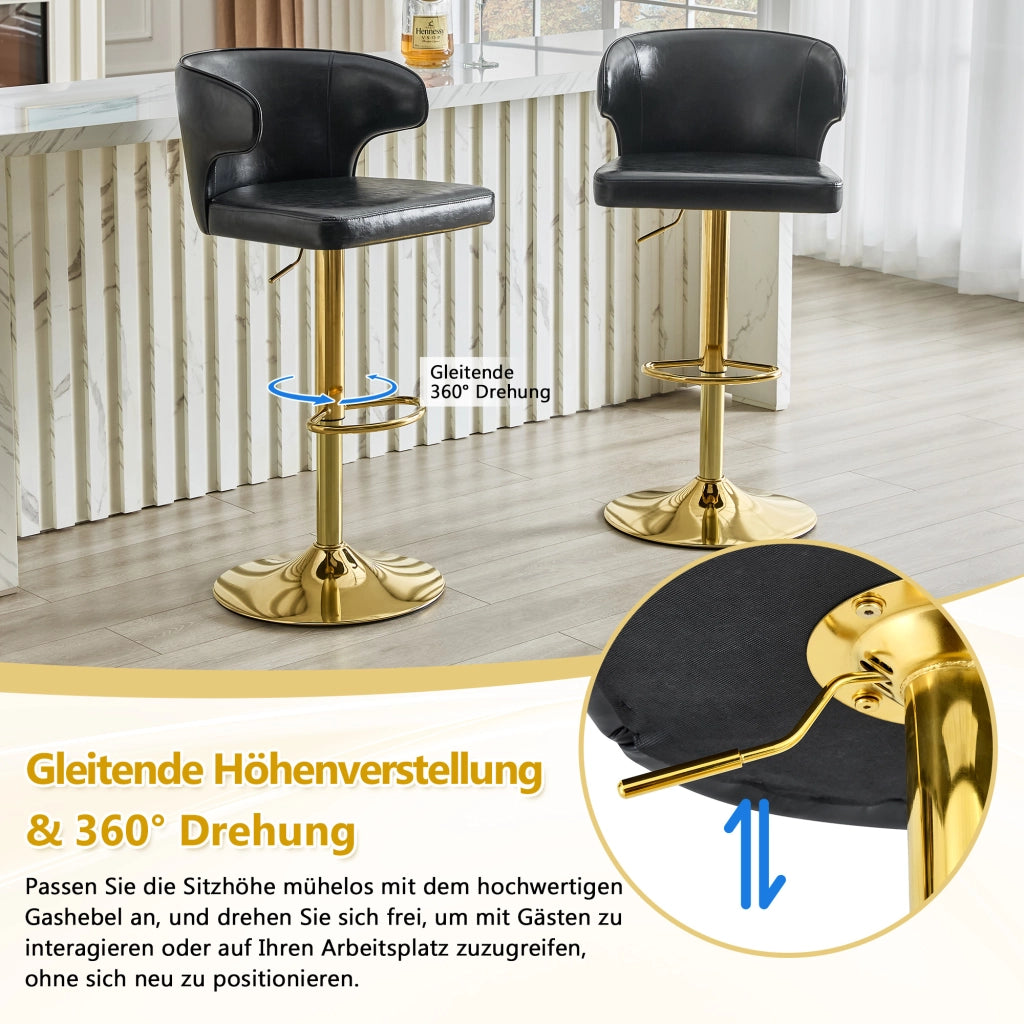 Sgabello da bar girevole 360° regolabile in altezza con poggiapiedi e schienale ergonomico in PU nero
