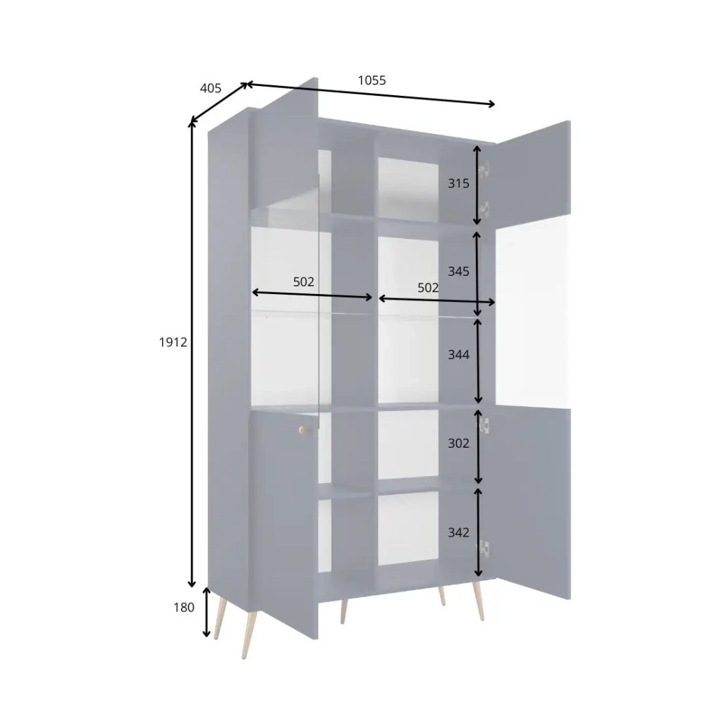 Vetrina design AZURÉA – 2 porte in vetro LED – Blu profondo – 106x191x41 cm