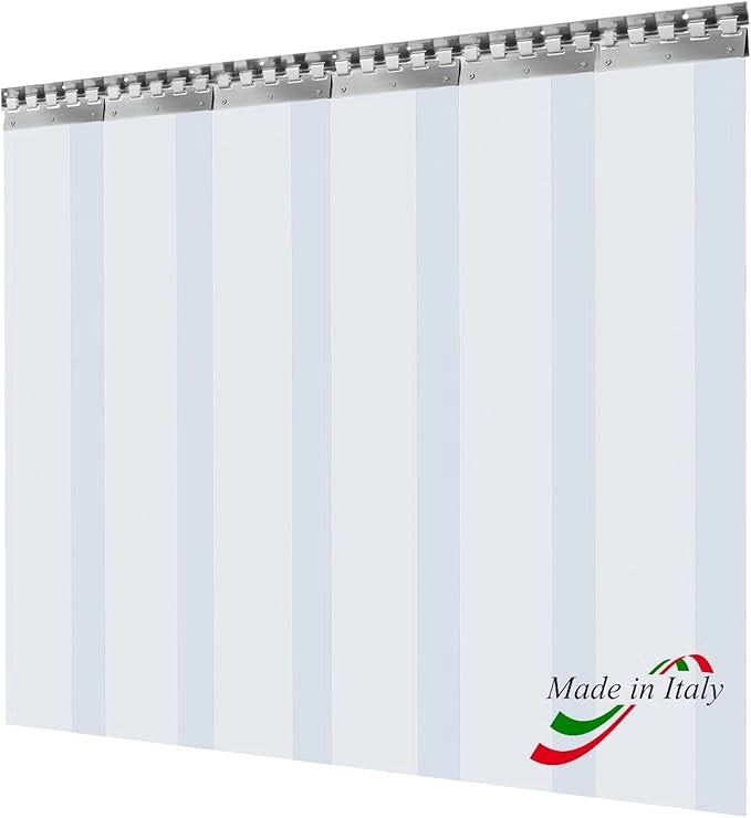 Porta Industriale a Strisce Flessibili in PVC Trasparente 4m x 2m | Ottimo Isolamento Termico | Profilo e Piastre in Acciaio Inox