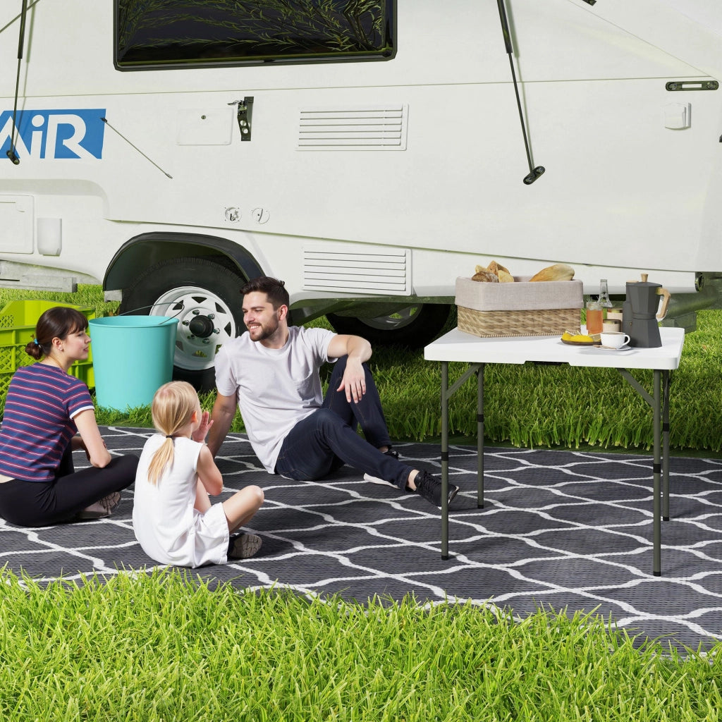 Tavolo da Campeggio 86x86x74 cm Pieghevole con 2 Altezze Regolabili in HDPE e Metallo Bianco