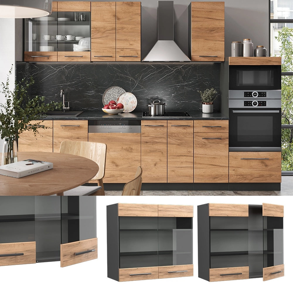 Mobile da cucina in vetro Fame-Line Rovere dorato/Antracite 80 cm Vicco