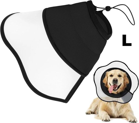 Cintura di protezione per cani - Muilkorf per cani - Protezione post operatoria per cani - Attrezzatura protettiva – Resistente a morsi e lamiere - Cintura postoperatoria per cani adattabile – Circonferenza del collo 38 - 47 CM - L - Nero