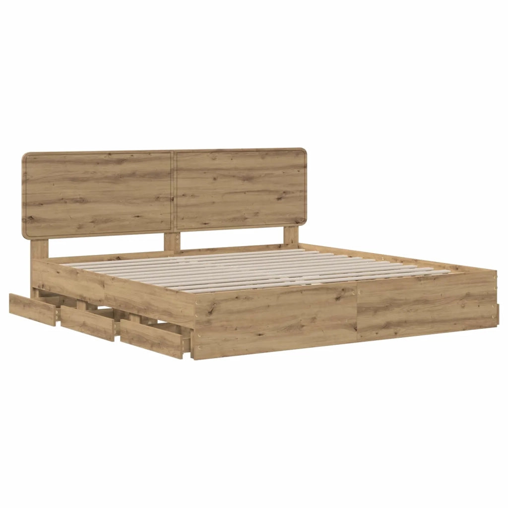 Bed Frame with Storage and Headboard Artisan Oak 180 x 200 cm 3445838