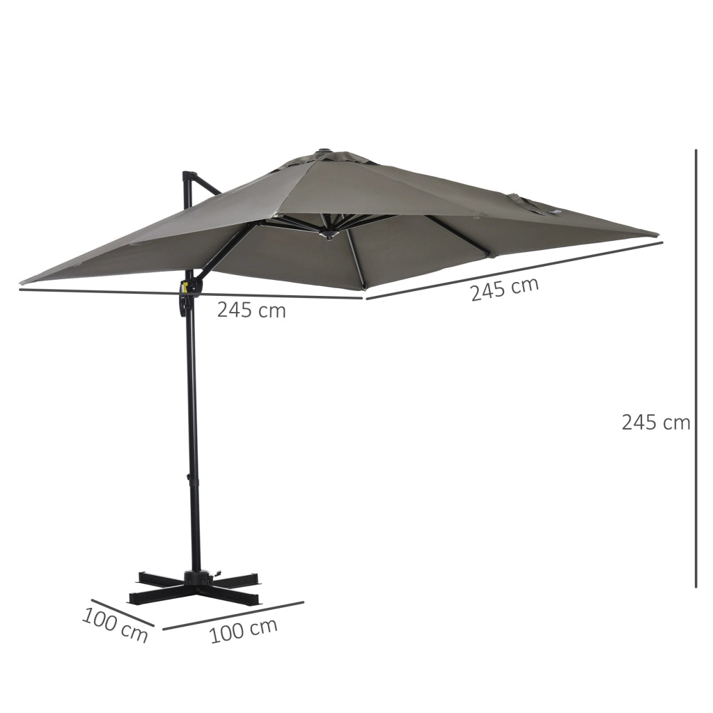 Ombrellone da Giardino a Manovella 2.5x2.5 m con Rotazione 360¡ã e Parasole Regolabile, Grigio Chiaro