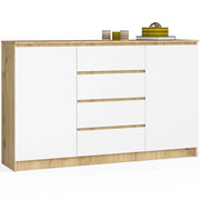 Cassettiera AKORD K160 Quercia Artisan 160 cm 2 ante 4 cassetti inserto frontale Bianco 160x40x99 cm