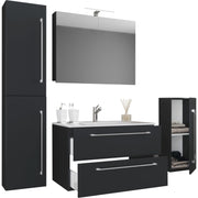 Completo Set bagno 5 pz Mobile sosp 2 casetti con Lavabo XL in ceramica incl 1 Colonna 1 mobile sosp e mobile specchio, Nero