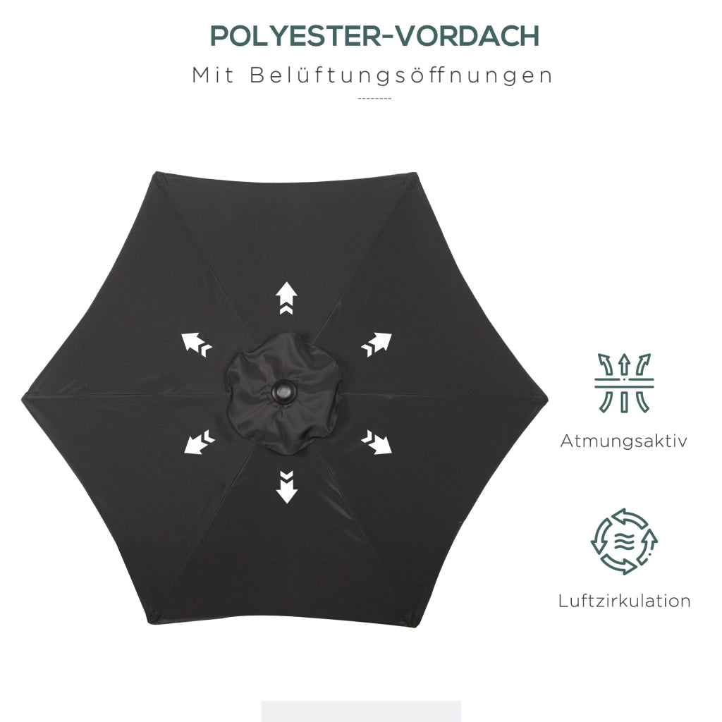 Parasole esagonale girevole pieghevole diametro 196 cm stabile da mercato protezione solare per balcone giardino e spiaggia colore nero