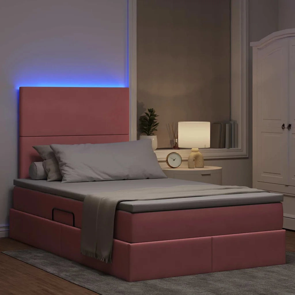 Letto con contenitore e LED con led Rosa 120 x 200 cm Velluto 3372602