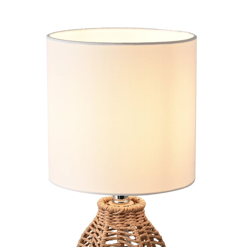 Lampada da tavolo E14 metallo e corda di iuta altezza 36 cm beige cromo bianco 03_0009546