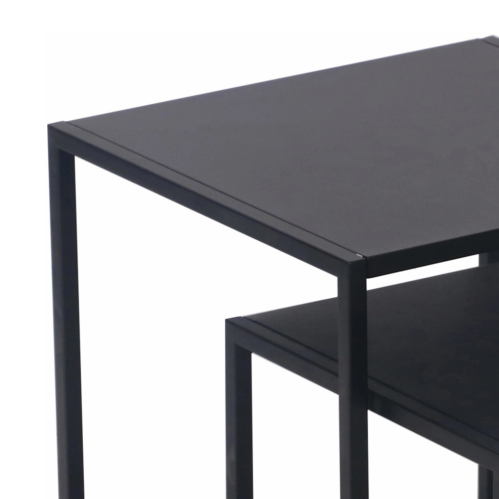 Set di 2 Tavolini Vejen Sovrapponibili Piano Quadrato - Acciaio Nero opaco [en.casa]