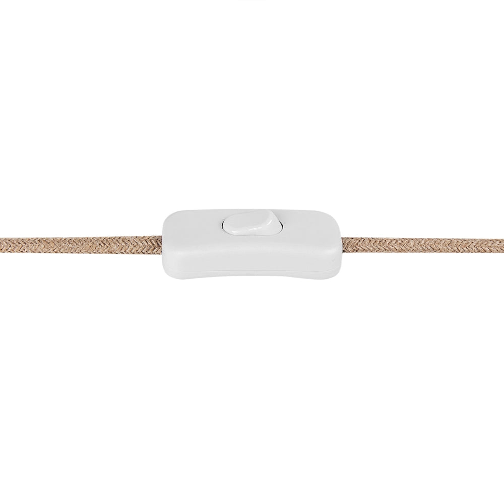 Lampada da tavolo in ceramica bianca con paralume a tamburo in lino  base minimalista design stile contemporaneo